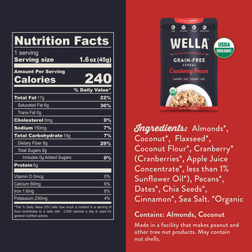 Wella Gluten-Free Oatmeal Alternative, Cranberry Pecan, 1.6 oz, Pack of 5, Vegan, High Protein, Low Net Carbs