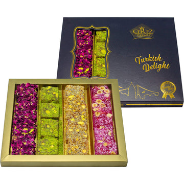 Cerez Pazari Turkish Delight Pistachio And Hazelnut With Fantastic Rose & Pomegranate Flavour Experience In Luxury Large Gift Bo