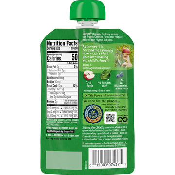 Gerber Organic Baby Food Pouches, 2Nd Foods For Sitter, Apple Blueberry Spinach, 3.5 Ounce (Pack Of 12)