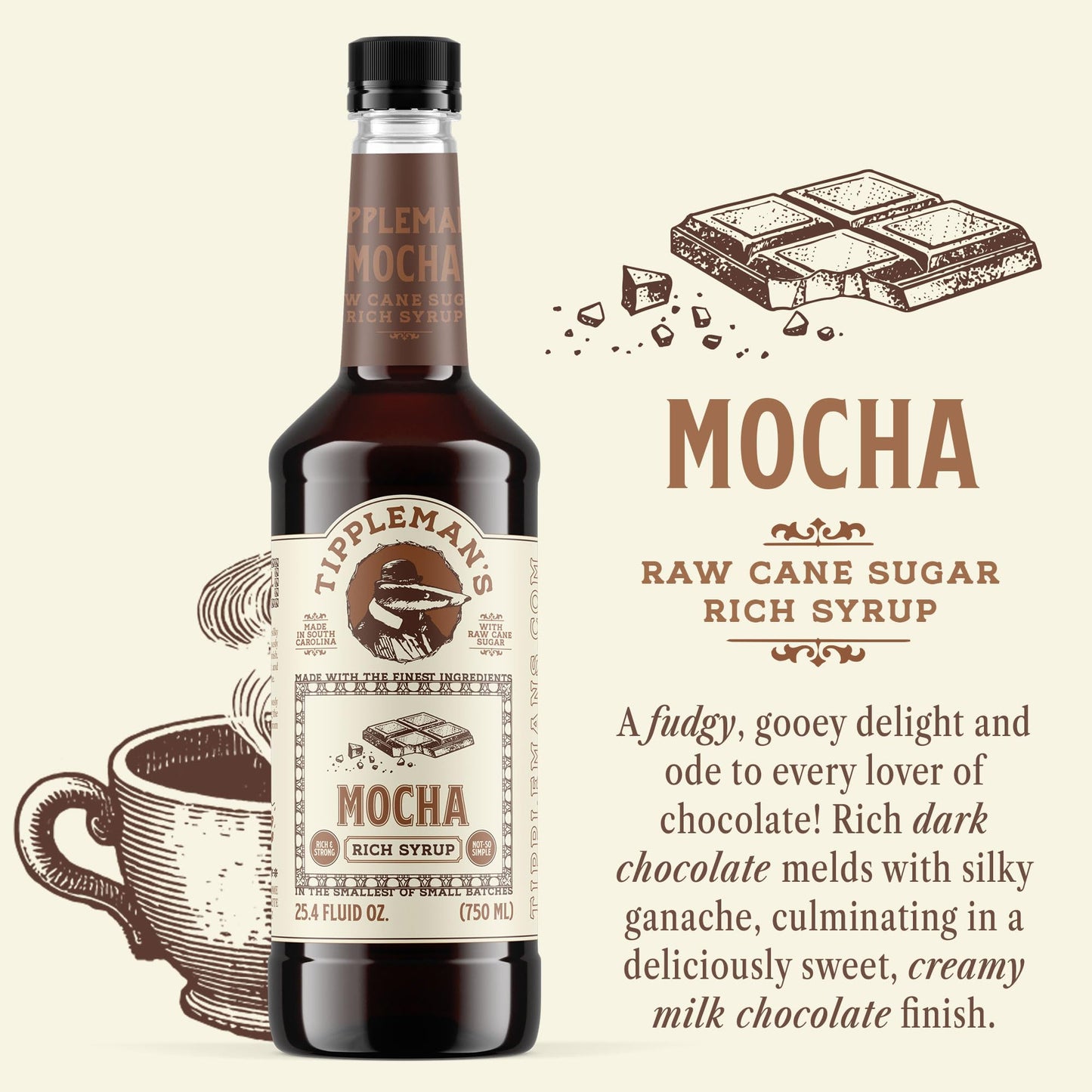 Tipplemans Mocha Coffee Syrup - Rich Flavor For Hot Or Iced Drinks, Latte, Tea, Espresso, Cappuccino, Cocktails, & Baking - 25.4 Fl Oz