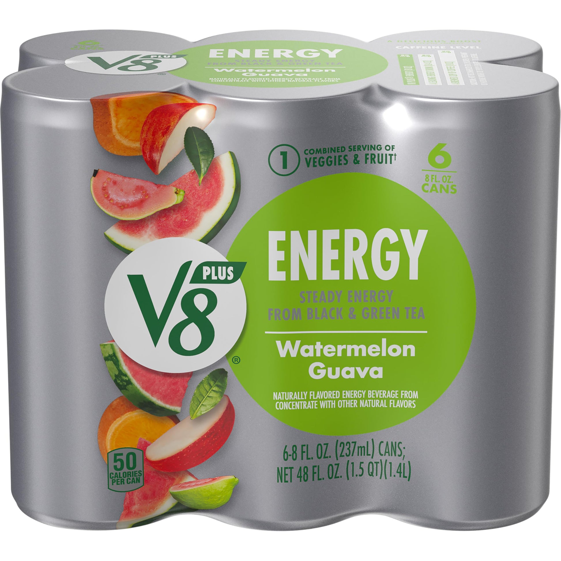 V8 Energy Watermelon Guava Drink, Pack of 6 (8 fl oz) Cans, Model 200000029230