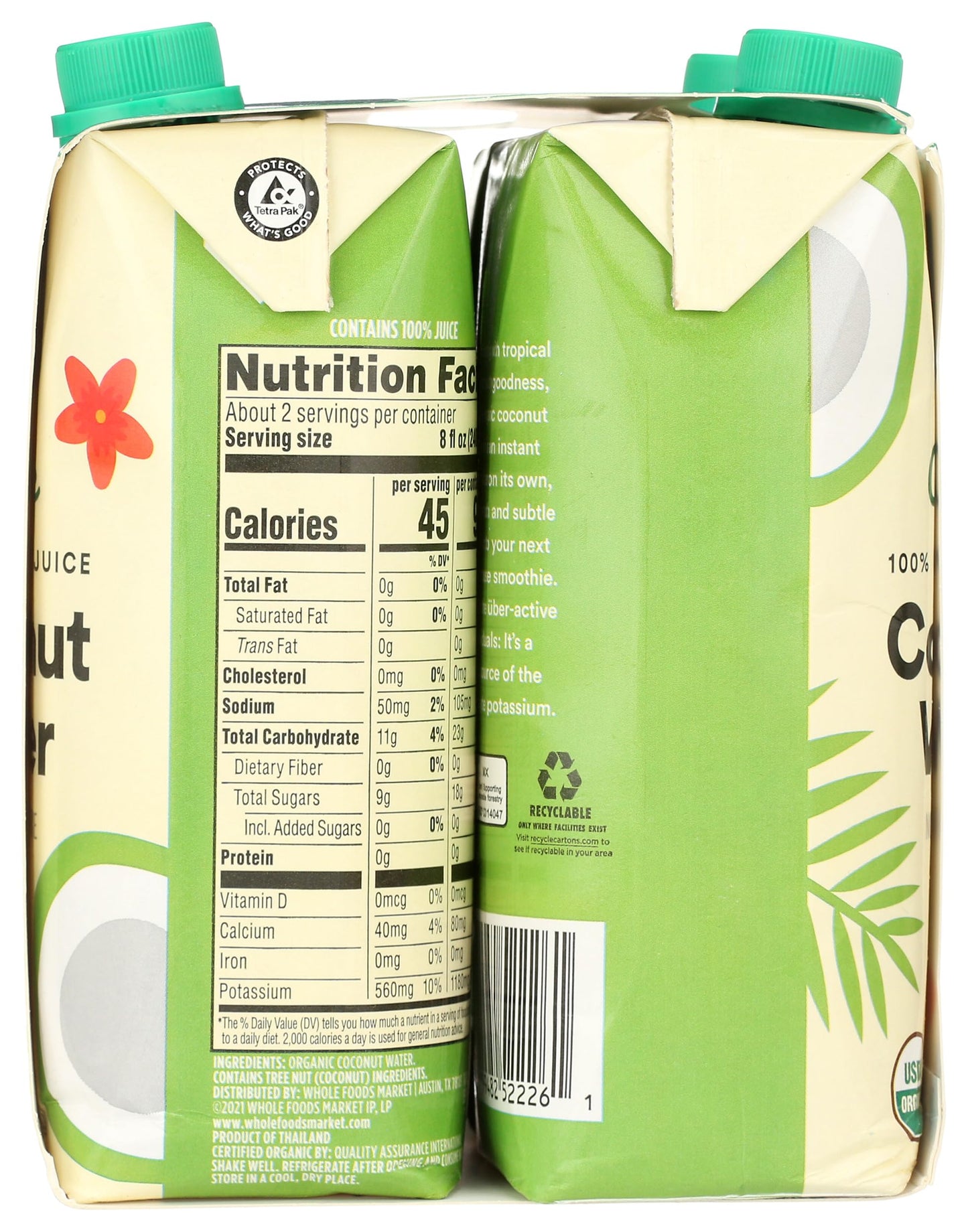 365 by Whole Foods Market, Organic Coconut Water 4 Pack, 67.6 Fl Oz