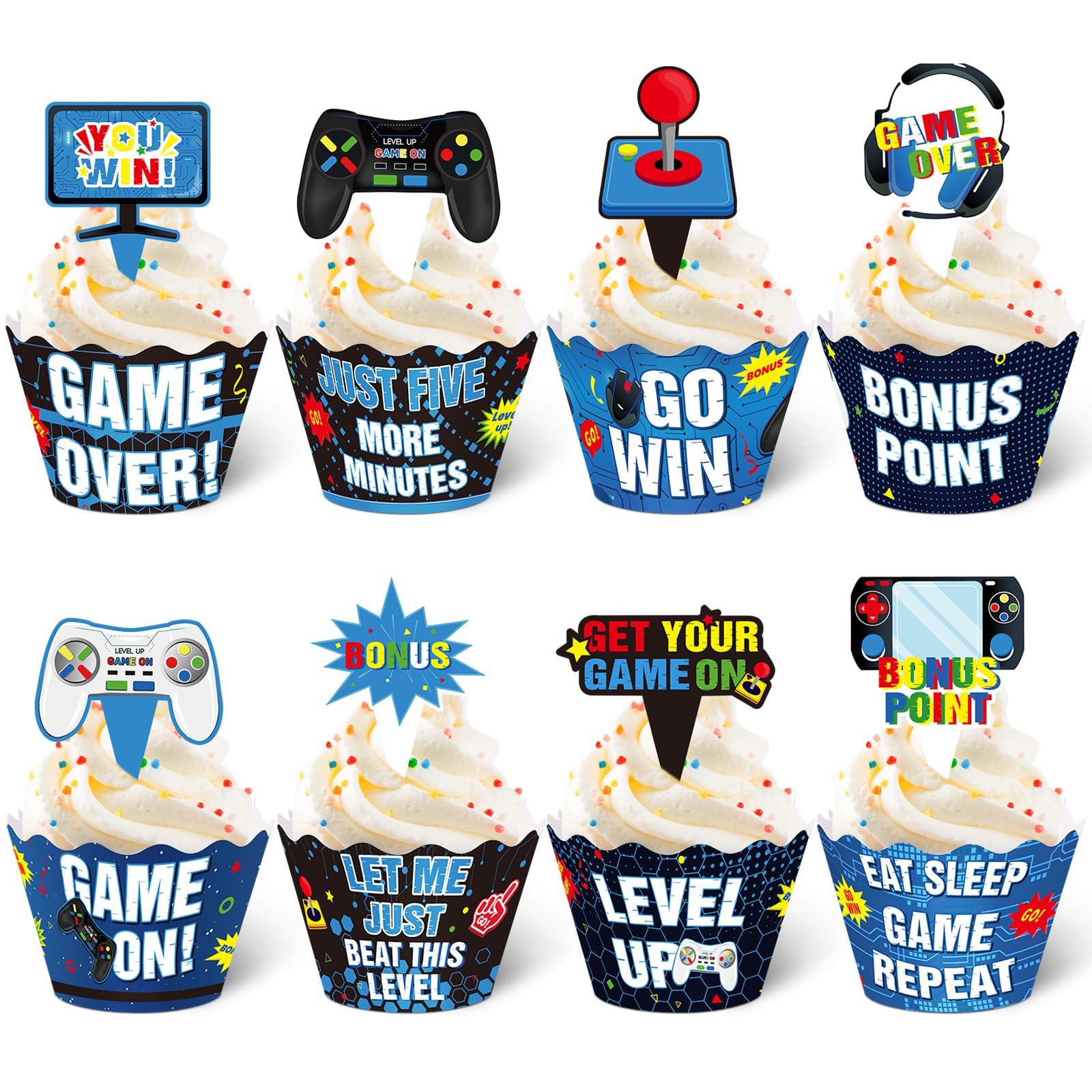 Nuenen 96 Pcs Video Game Cupcake Decoration Game Themed Cupcake Toppers And Wrappers Gamer Birthday Cupcake Picks Game On Cupcak