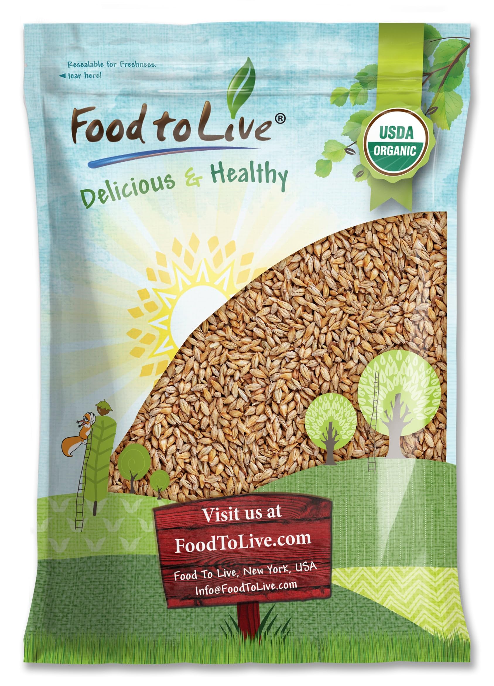 Food to Live Organic Whole Unhulled Barley, Non-GMO, High in Fiber, 10 Pounds