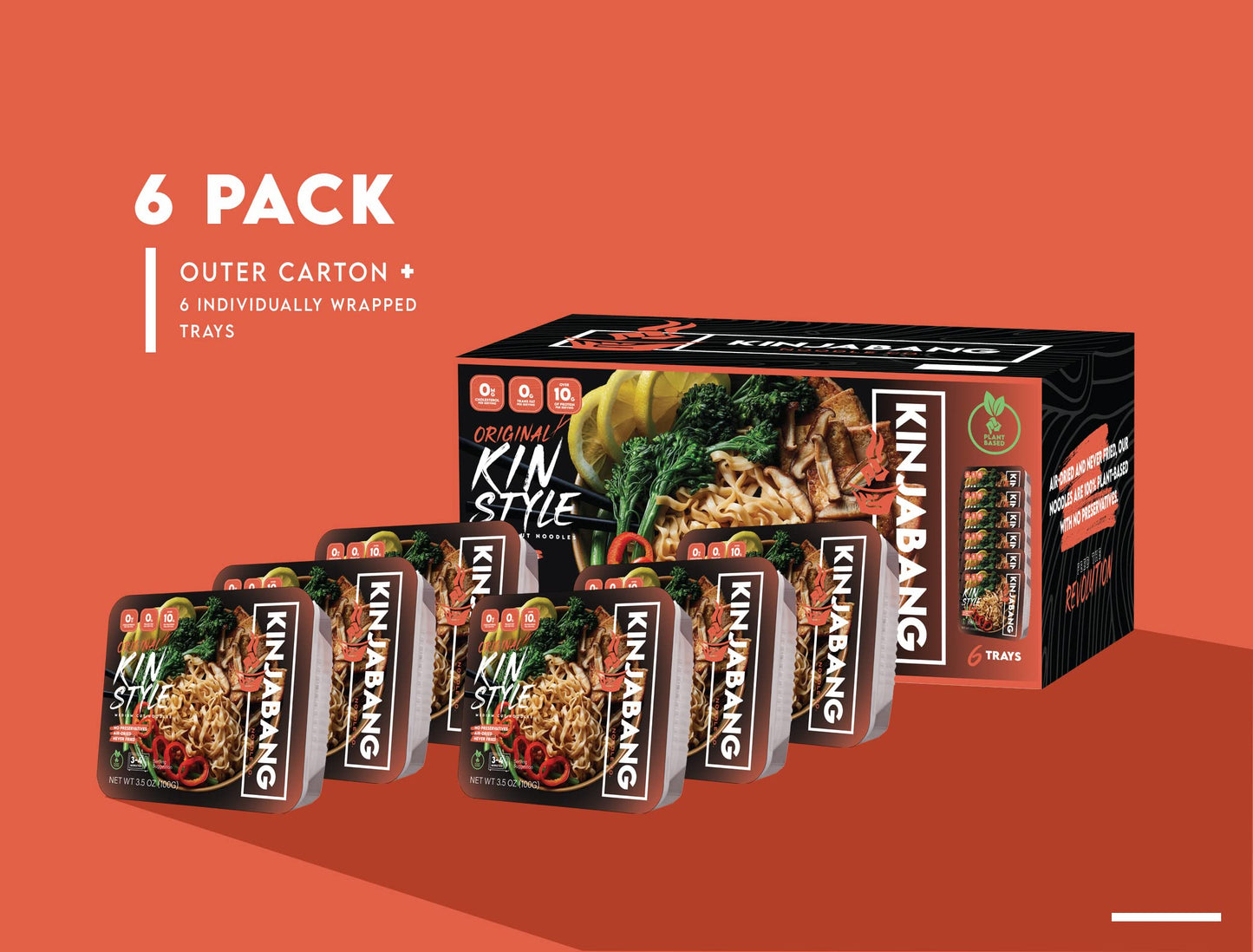 Kinjabang Kin Style Noodles W/Kinjabang Original Sauce, 3.5 Ounce (Pack Of 6) | Plant-Based | Air Dried | Preservative Free