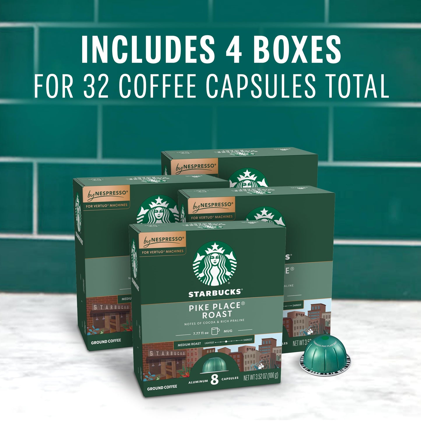 Starbucks Vertuo Pike Place Medium Roast Coffee Pods, 32 Count, 7.8 oz