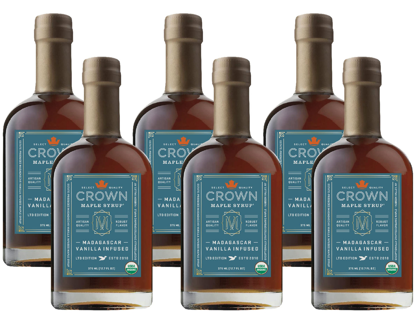 Crown Maple Madagascar Vanilla Infused Organic Maple Syrup, 12.7 Fl Oz, 6-Pack, Real Vanilla Bean, Pancakes, Baking, Cocktails &