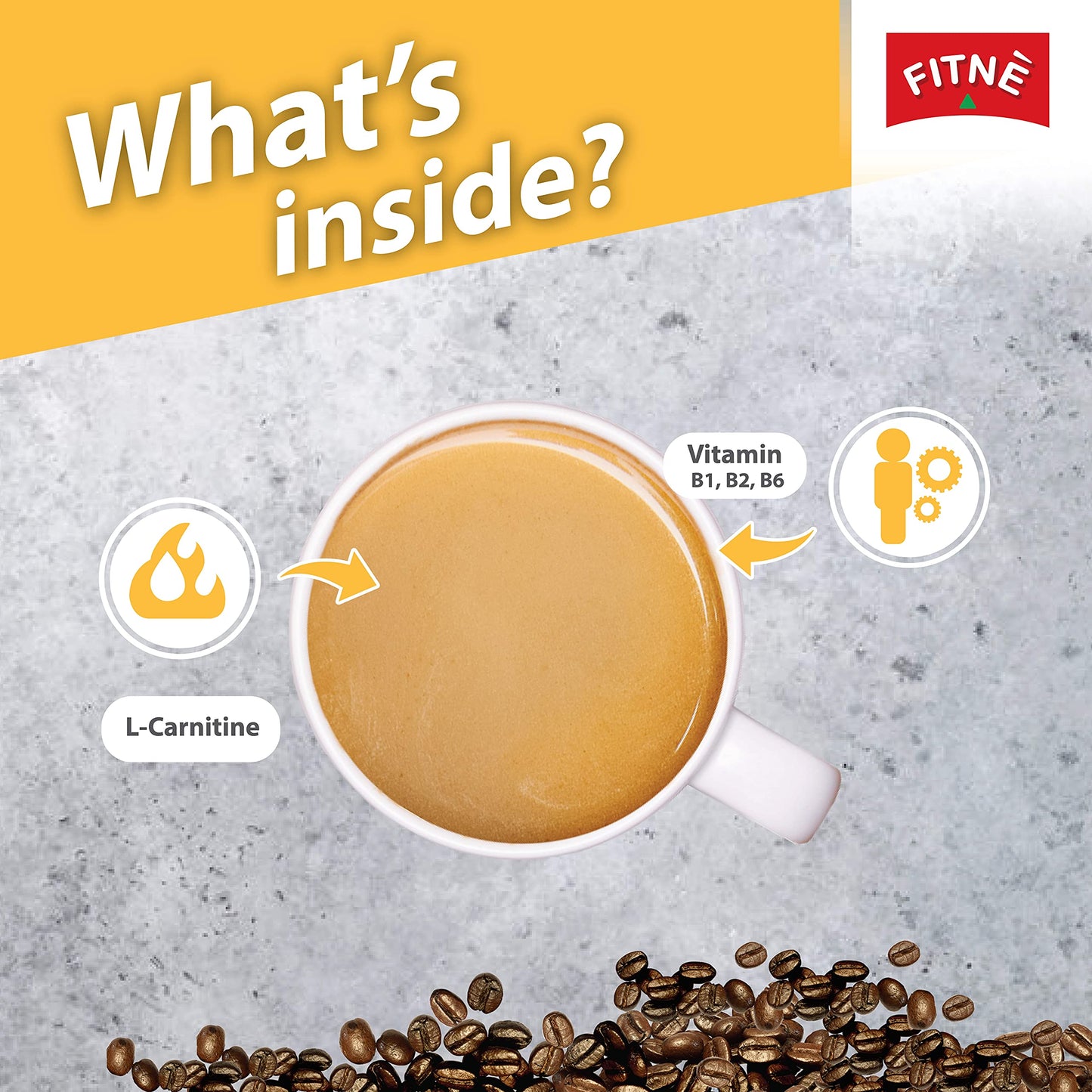 Fitne Instant 3 In 1 Coffee Packets Mix With L-Carnitine For Workout Exercise Vitamin B1 B2 B6 Smooth Blend No Sugar Sucralose Sweetener, 10 Sachets