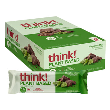 Think! Vegan/Plant Based High Protein Bars - Chocolate Mint, 13G Protein, 5G Sugar, No Artificial Sweeteners, Non Gmo Project Ve