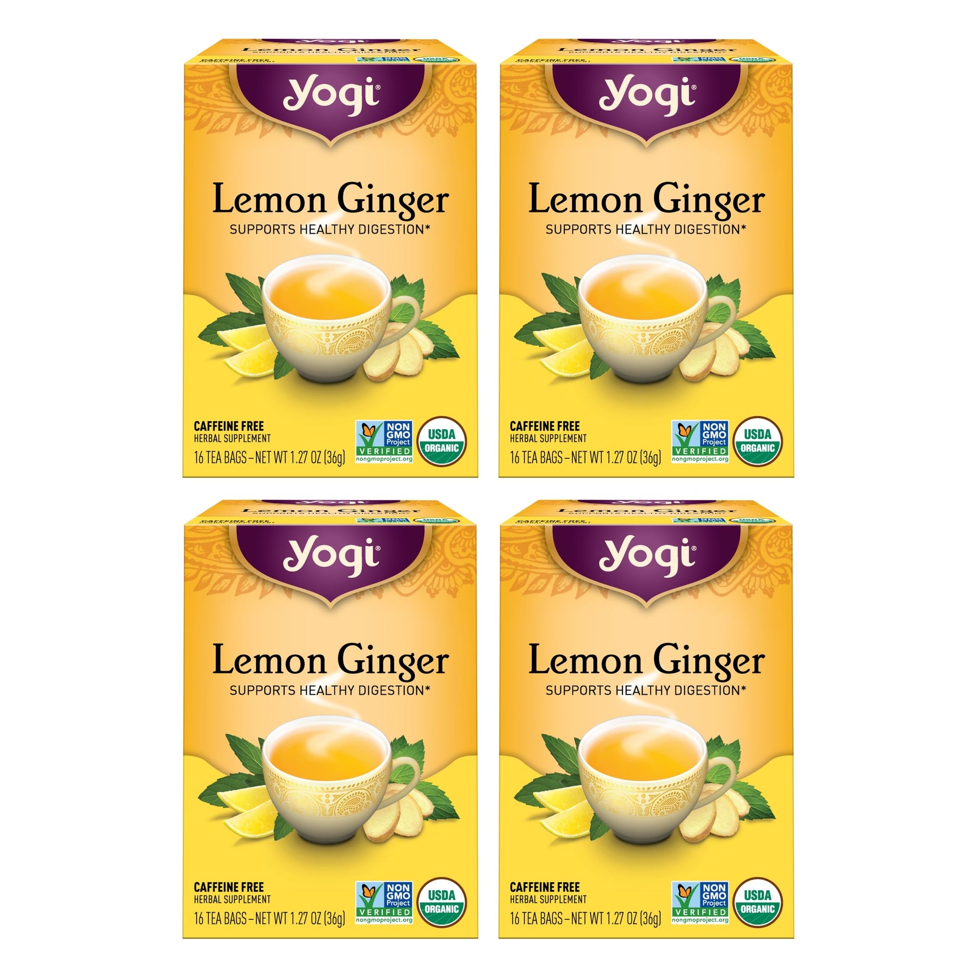 Yogi Tea Lemon Ginger Tea - 16 Tea Bags Per Pack (4 Packs) - Organic Ginger Root Tea To Support Healthy Digestion - Includes Lem