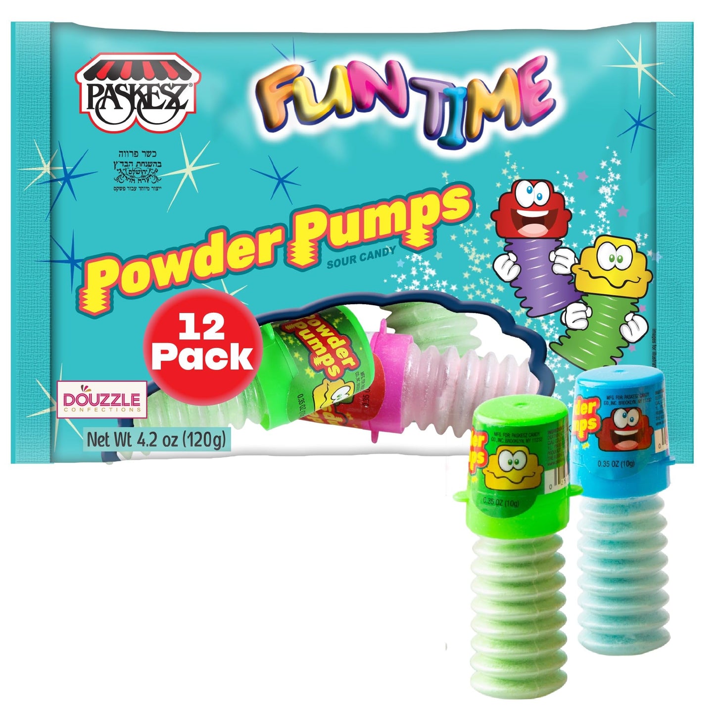 DOUzzle Back To School Candy Powder Pumps (12 Count - 1 Pack) Individually Wrapped, Party Favor, Goodie Bag & Pinata Filler - Ko