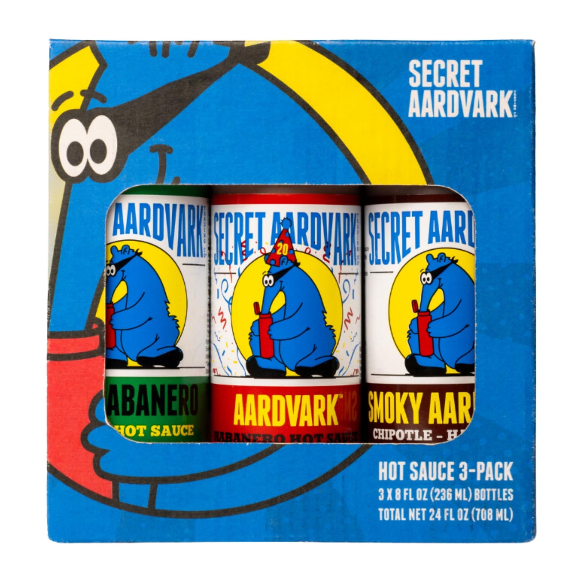 Secret Aardvark Hot Sauce Variety Pack - Hot Sauce Sampler, Spicy Hot Sauce Gift Set with Habanero, Serraberano, and Smoky Chipo