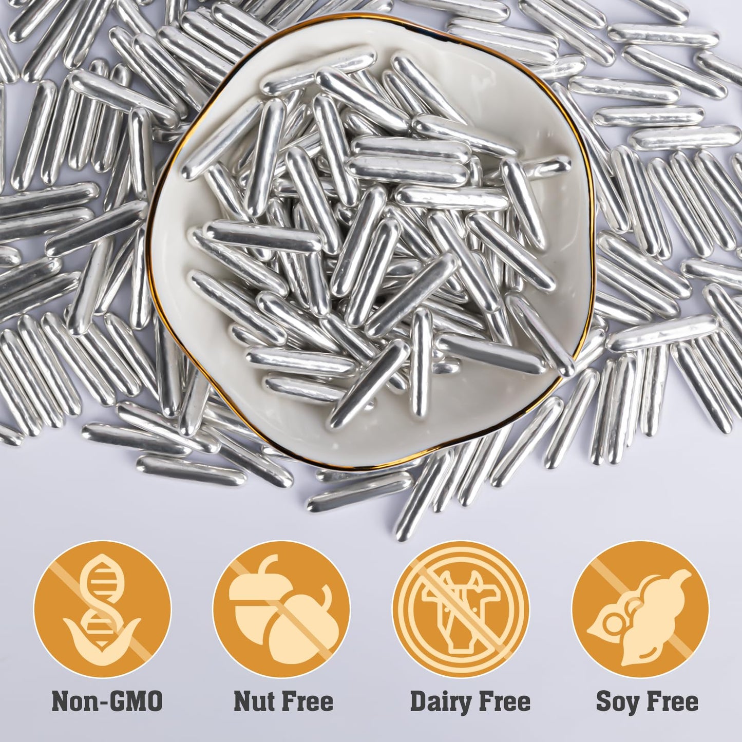 Twisweet Silver Rods Sprinkles, Edible Sugar Sprinkles for Cake Decorating, Candy Rods for Baking Cake Topper Ice Cream Cupcake