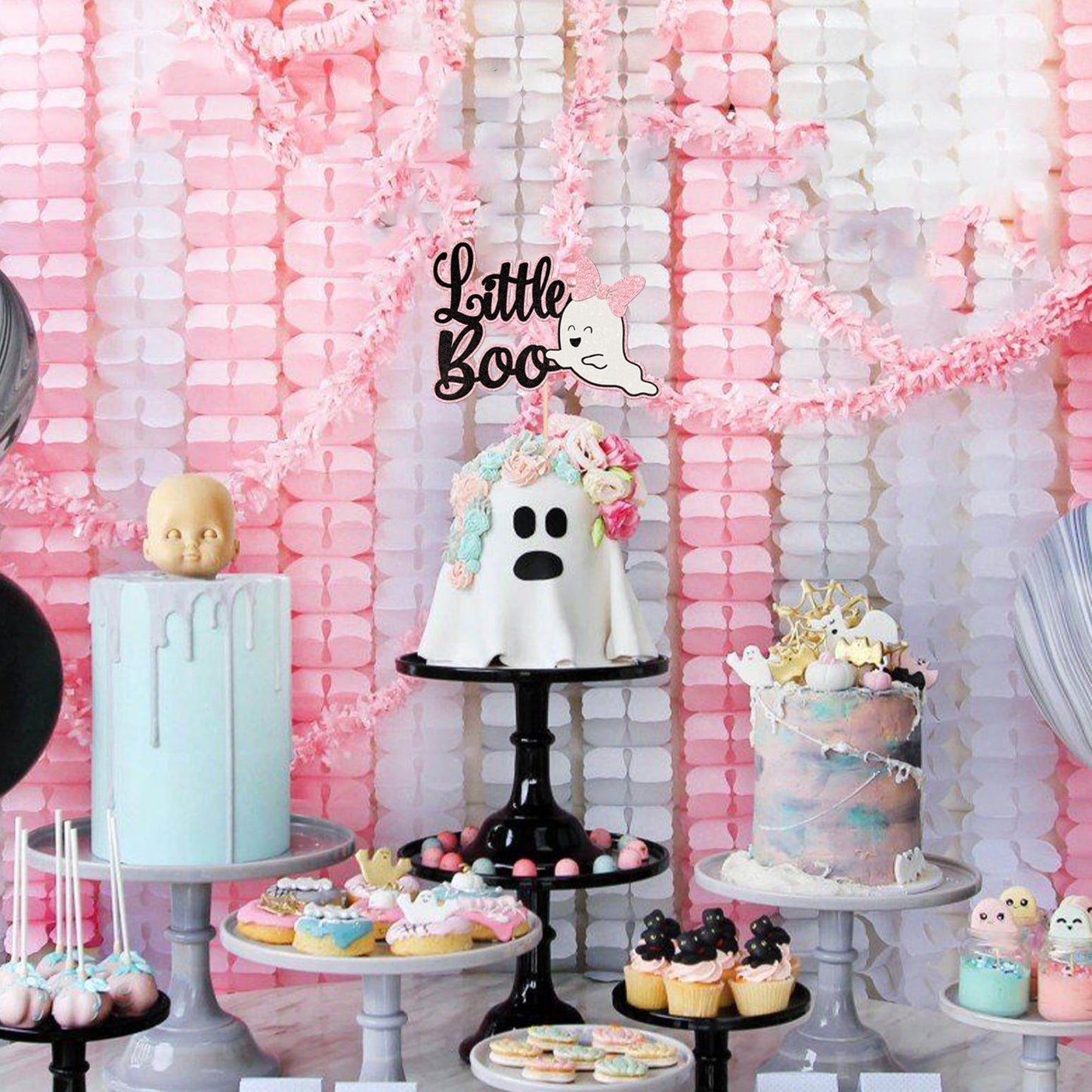1 Pcs Little Boo Cake Topper Glitter Baby Boo Ghost Halloween Cake Pick Spooky Baby Shower Cake Decoration For Halloween Theme B