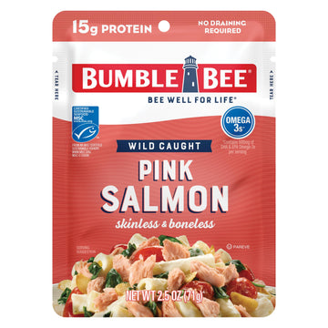 Bumble Bee Skinless & Boneless Pink Salmon, 2.5 oz Pouch, 15g Protein, High in Omega-3s, MSC Certified, Gluten Free, Kosher