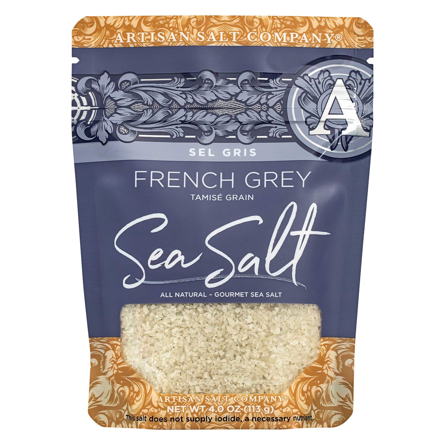 SaltWorks Sel Gris French Grey Sea Salt, Tamisé Grain, 4 Ounce, Light Grey Crystals