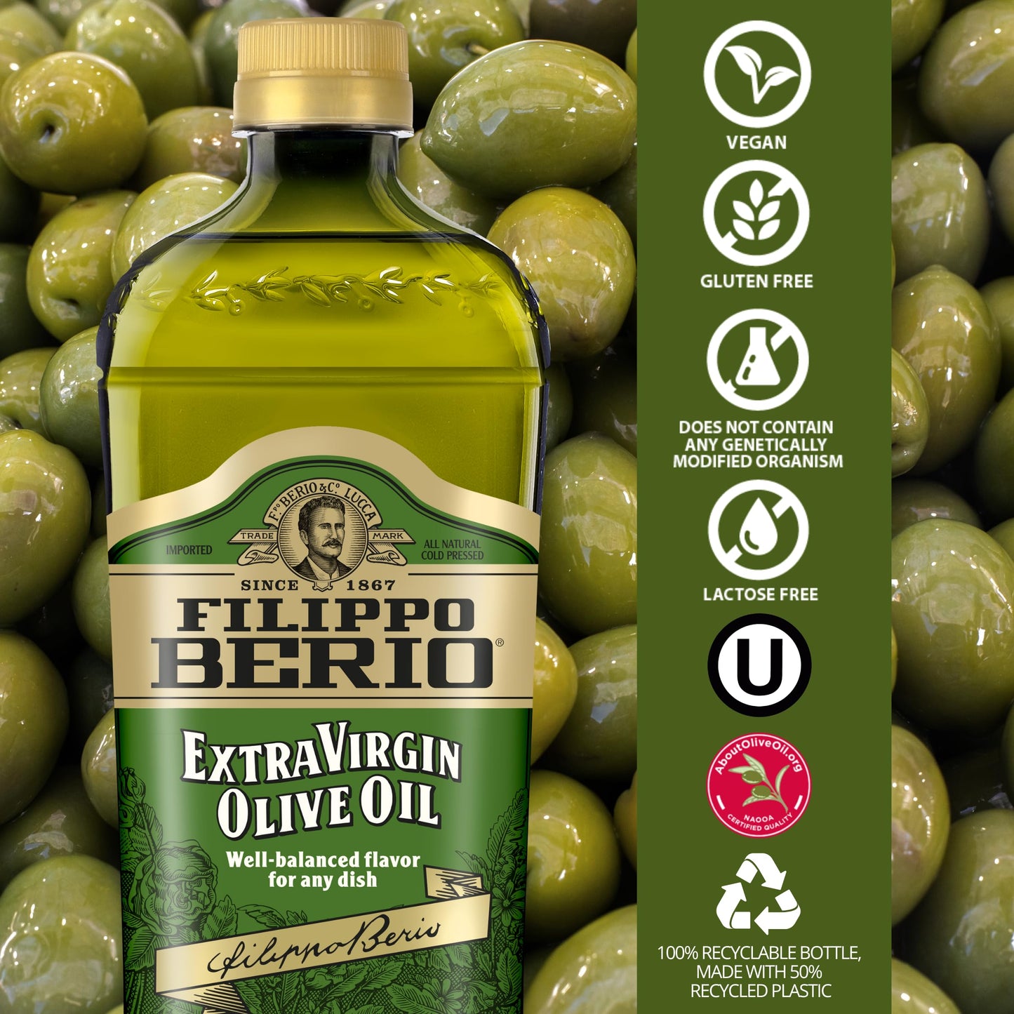 Filippo Berio Extra Virgin Olive Oil, 50.7 Ounce Rpet Bottle