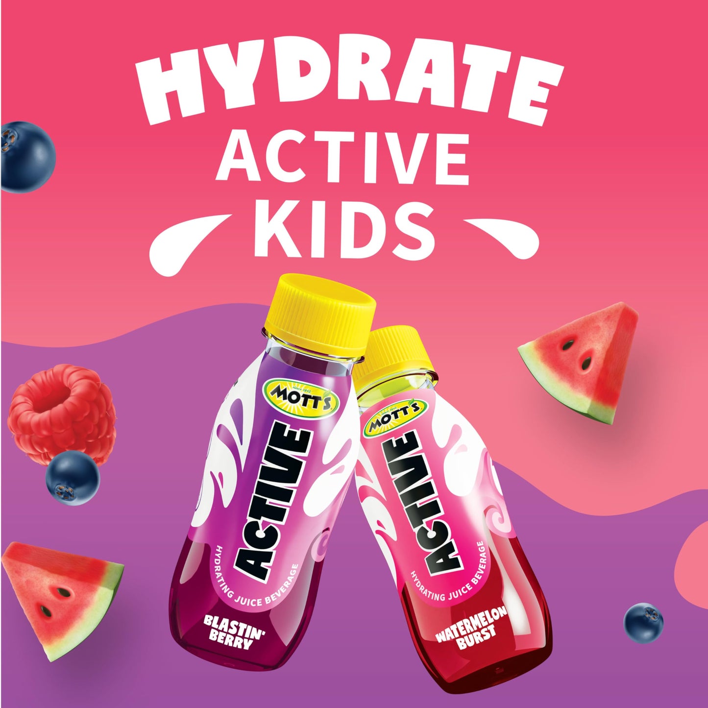 Motts Active Watermelon Burst Hydrating Juice Beverage, 8 Fl Oz Bottles, 24 Count, Naturally Sourced Electrolytes & Coconut Water