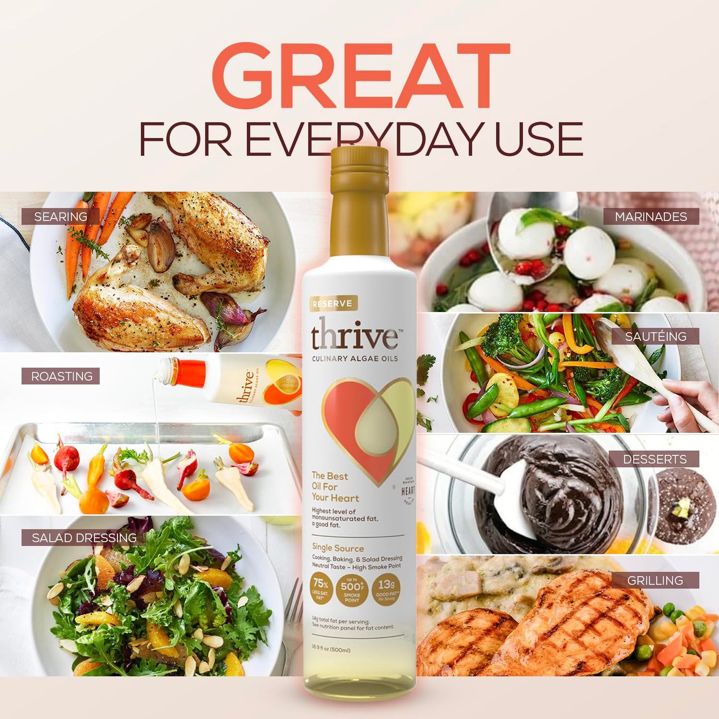 Thrive Cooking Oil - Reserve Pure Algae Oil, Heart And Health-Conscious Oil, Rich In Omega-9 Monounsaturated Fat (90%), Very Low