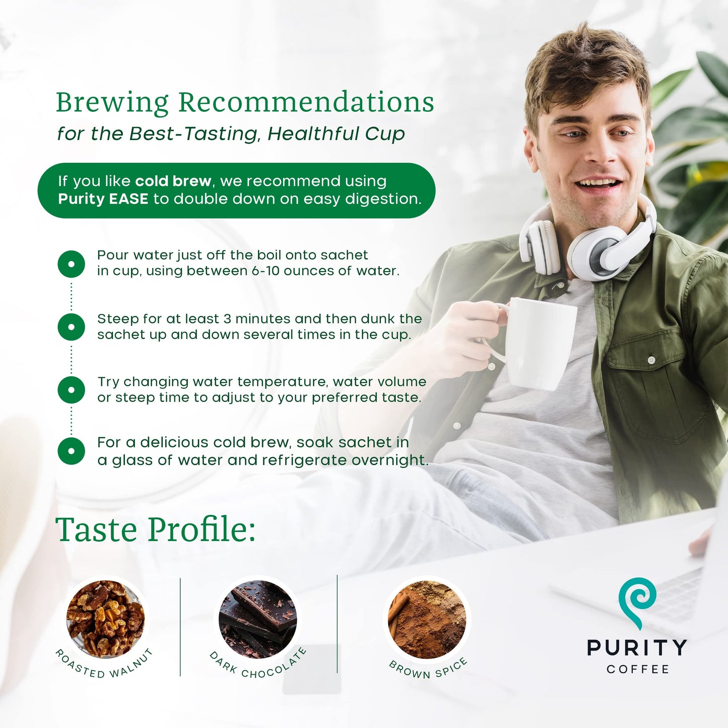 Purity Coffee EASE Dark Roast Low Acid Organic Coffee - USDA Certified Organic Specialty Grade Arabica Single-Serve Packets - Th