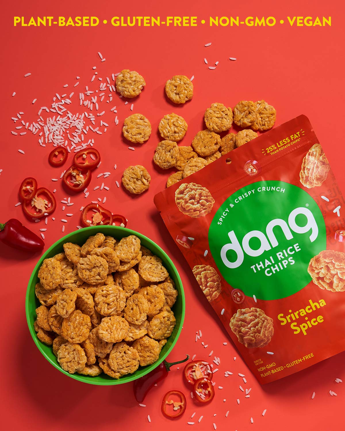 DANG Rice Chips, Sriracha Spice, Vegan & Gluten Free, 3.5 Oz Resealable Bags, 4 Pack