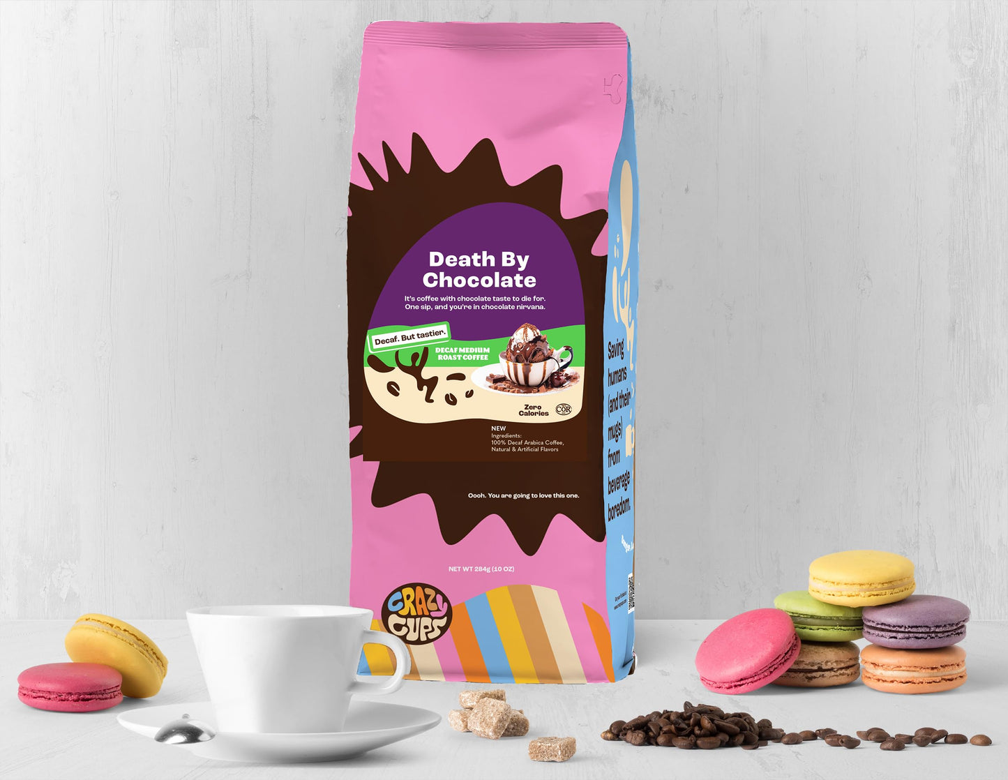 Crazy Cups Decaf Chocolate Coffee, Flavored Ground Coffee, 10 oz Bag, 3 Pack