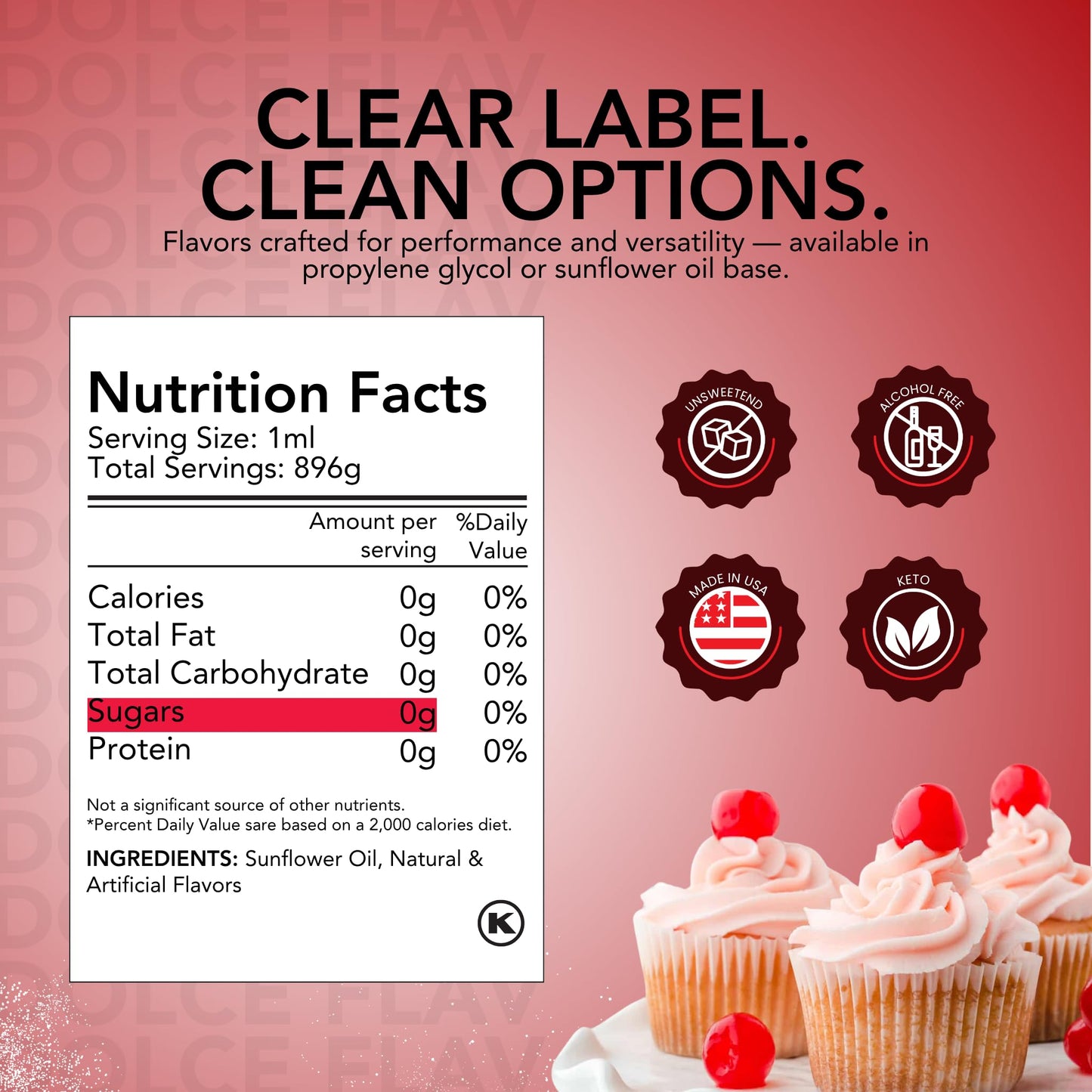 Dolce Flav Cherry Flavoring Oil – Premium Extract for Baked Goods & Confections – 32 oz.