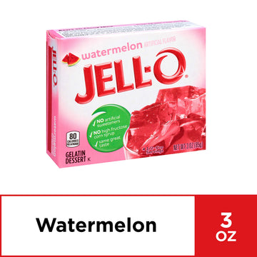 Jell-O Watermelon Gelatin Dessert Mix, 3 oz Boxes, Pack of 24