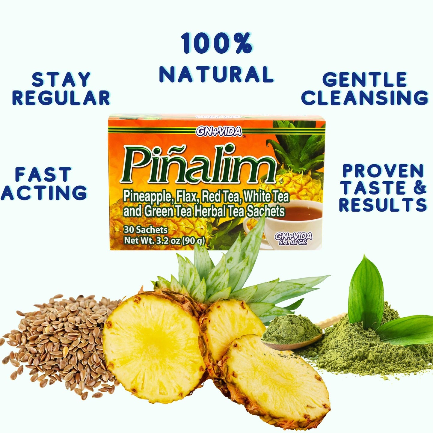 PIÑALIM Te Pinalim Tea - 180 Day Supply, 3g per Box, Orange, 6 Boxes