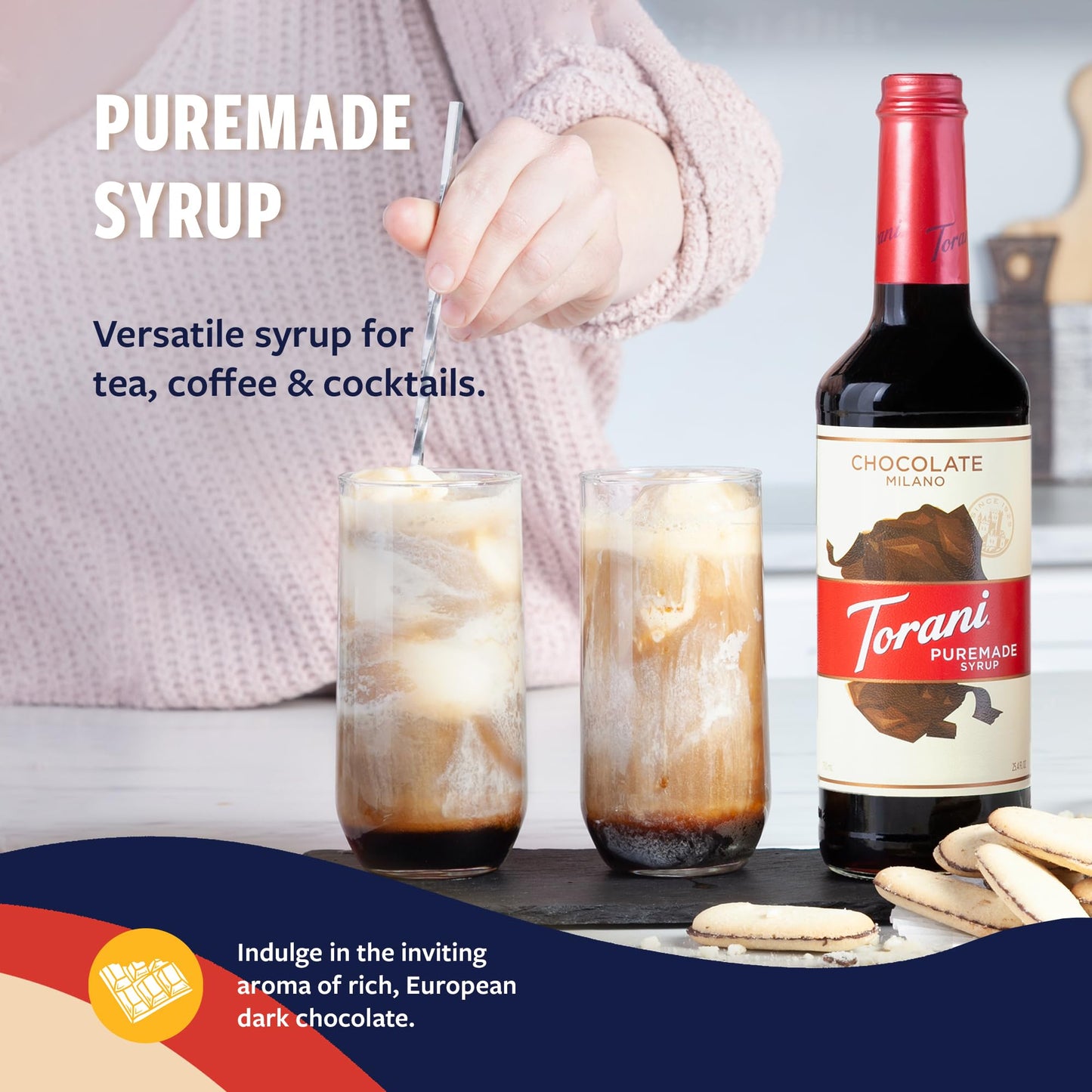 Torani Puremade Syrup, Chocolate Milano Flavoring For Drinks & Desserts, Pump Included, 25.4 Fl Oz
