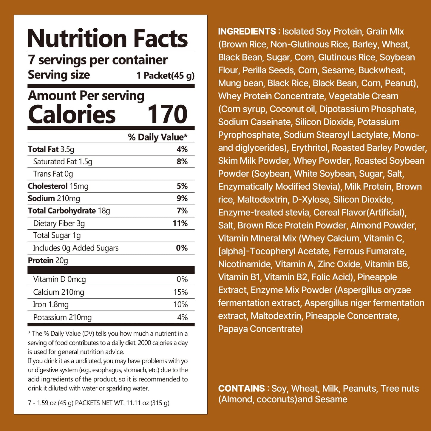 FLIMEAL 17 Grains Protein Shake, 20g Protein, Low Sugar, Keto-Friendly, 1.59oz (Pack of 7) with Crunchy Protein Balls