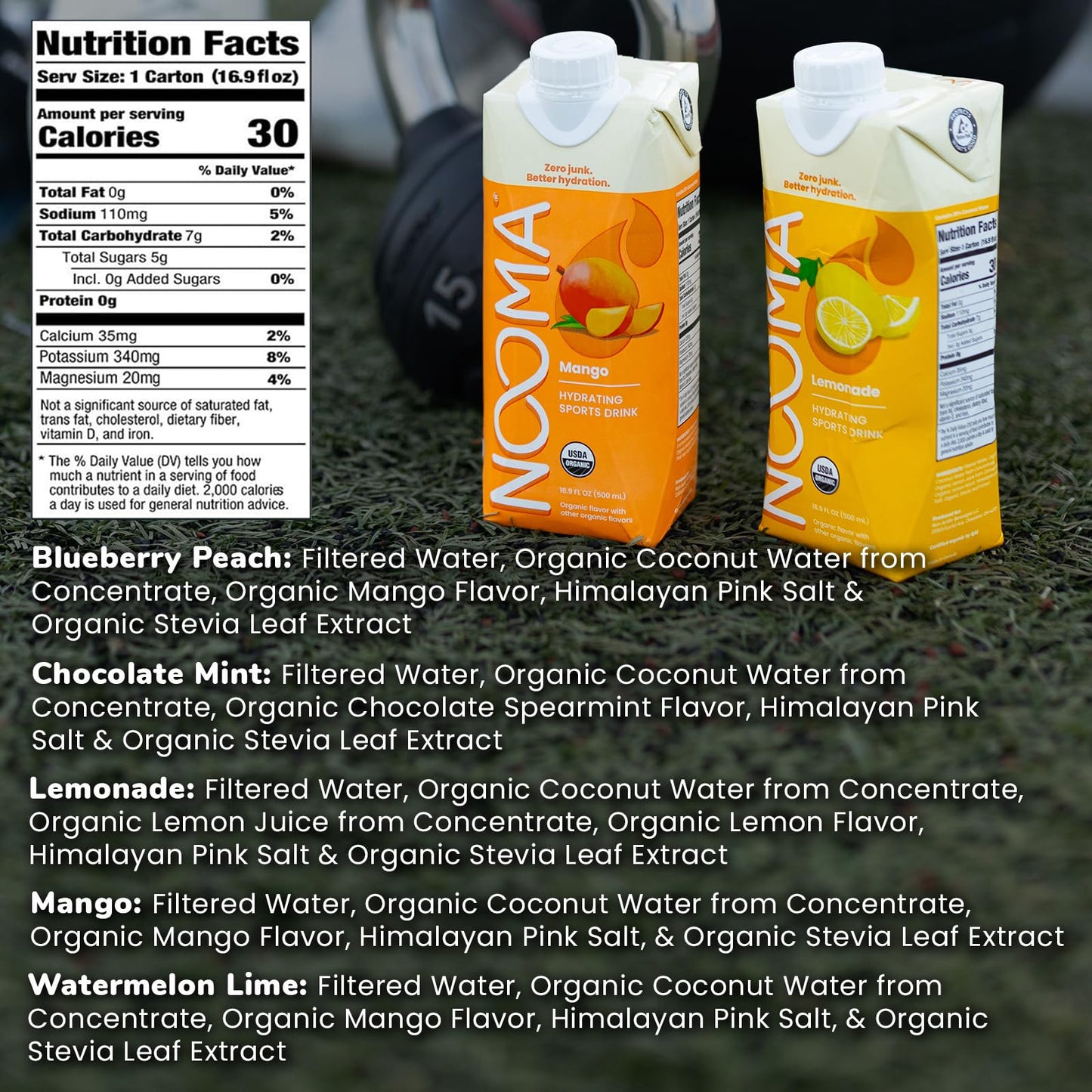 NOOMA - Hydrating Sports Drink - Organic Electrolyte Drink - 0 Added Sugars - 30 Calories & 505mg Electrolytes - Variety Pack -