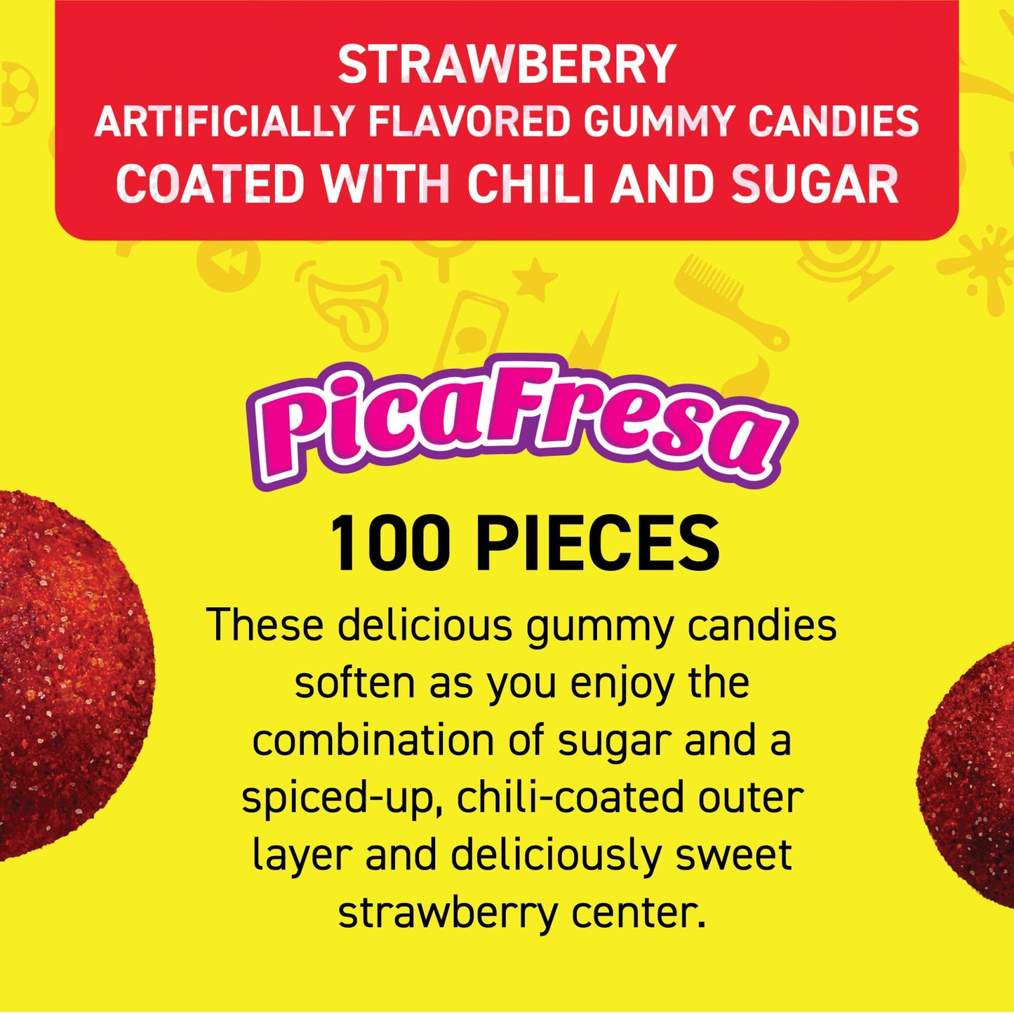 Vero PicaFresa Strawberry Artificially Flavored Gummy Coated with Chili and Sugar, 8 Bags, 100 Count Each, Net Weight of 10 Poun