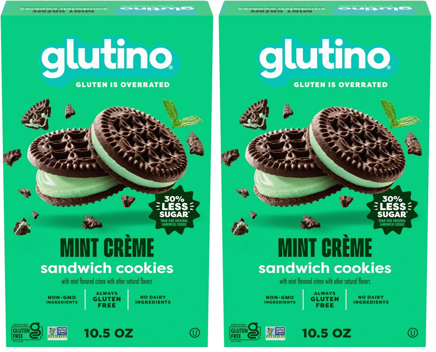 Glutino Gluten Free Mint Flavored Sandwich Cookies, Gluten Free Snacks, 10.5 oz. (Pack of 2)