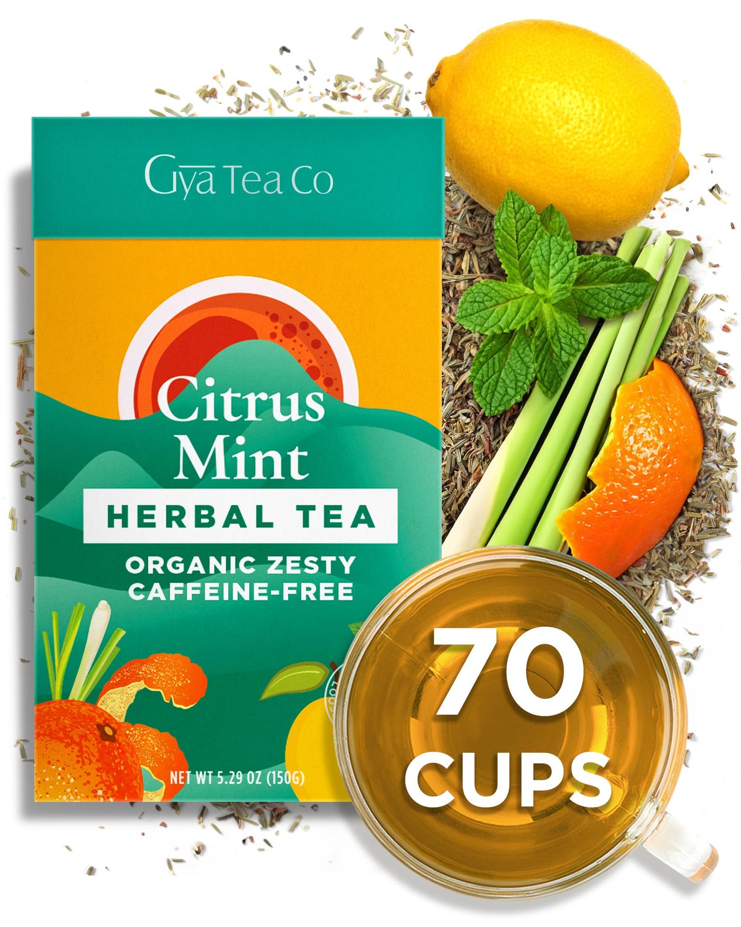 Gya Tea Co Citrus Mint Loose Leaf Tea - Refreshing Peppermint & Lemongrass - 5.29 Oz (70 Cups)