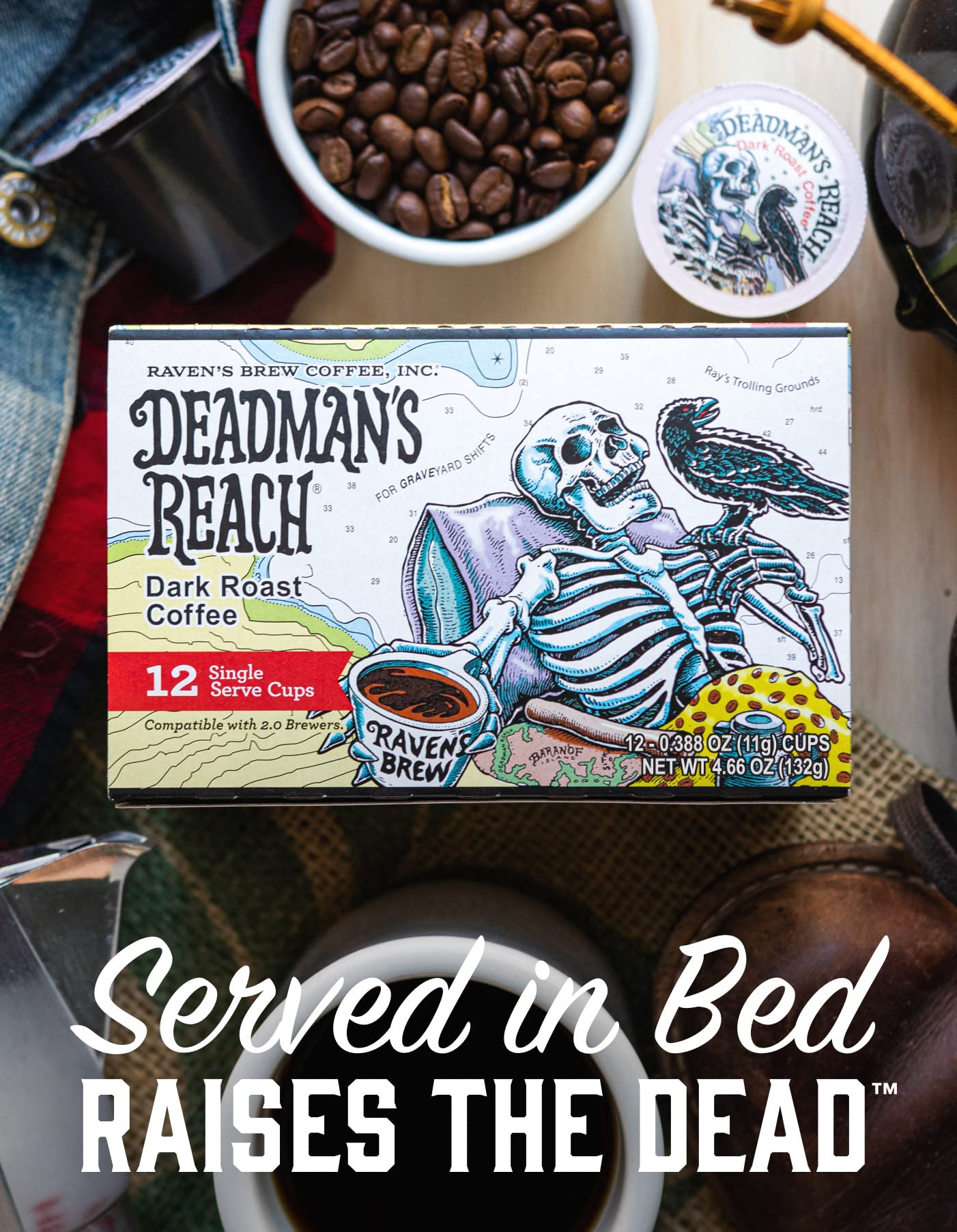 Ravens Brew Coffee Dark Roast K-Cup Pods - High Caffeine, 12 Count