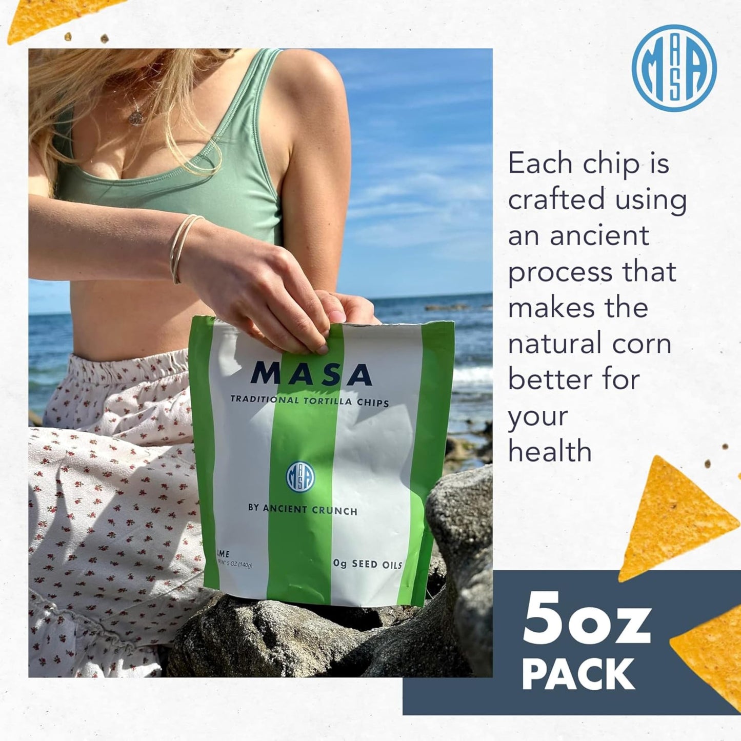 MASA Chips - Lime Flavored Tortilla Chips, Handmade Corn Chips & Crisps - Naturally Grown White Corn, Made with Grass Fed Tallow
