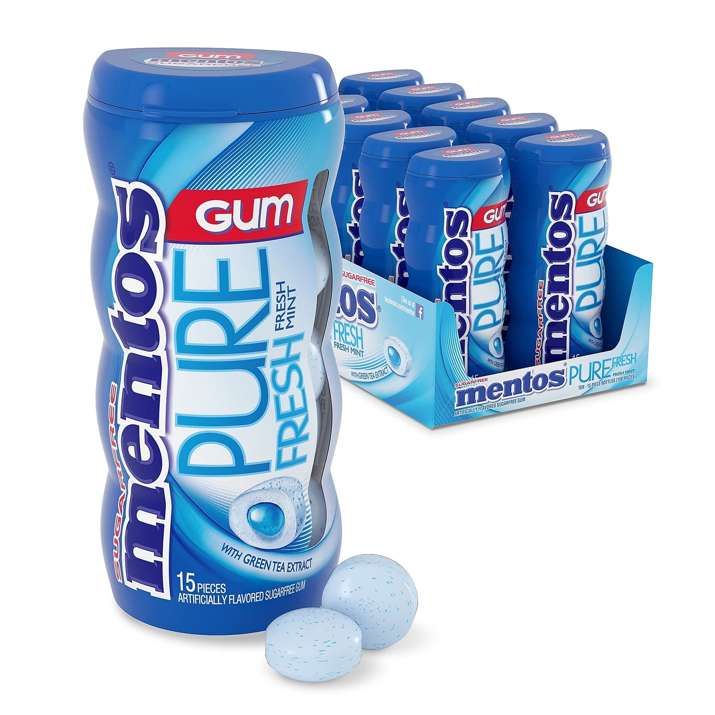 Mentos Pure Fresh Sugar-Free Chewing Gum With Xylitol, Spearmint, Non Melting, 15 Piece Bottle
