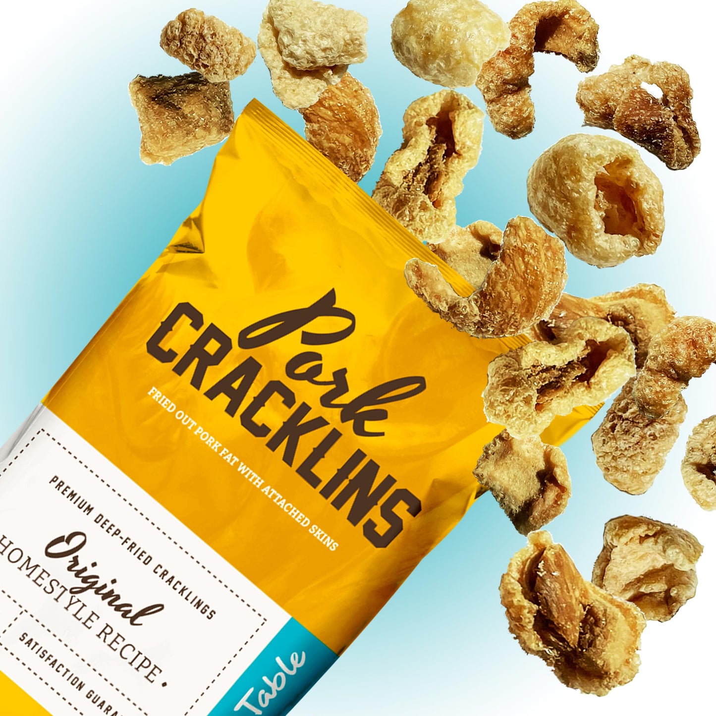 Lanna Table Pork Cracklins, Southern Flavor Chicharrones Style, Fried Pork Skins Attached With Fat, Salt Added, 0G Carbs, High P