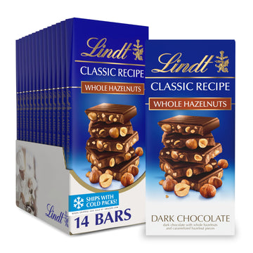 Lindt CLASSIC RECIPE Whole Hazelnut Dark Chocolate Candy Bar, Dark Chocolate Candy, 5.3 oz. (14 Pack)