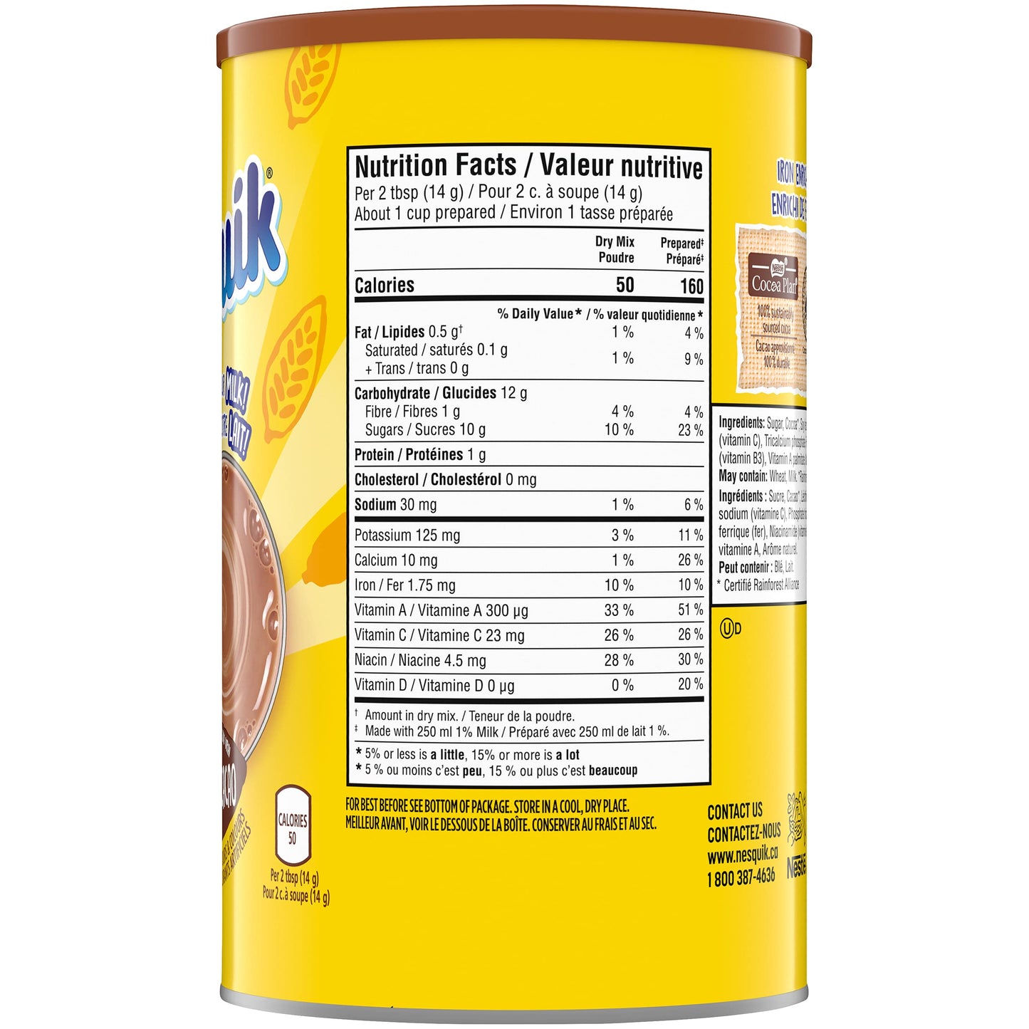 Nesquik Less Sugar Vitamin Enriched Chocolate Powder, 540g/19 oz. Canister {Imported from Canada}