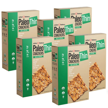 Julian Bakery Paleo Thin Crackers | Salt & Pepper | Usda Organic | Gluten-Free | Grain-Free | Gmo Free | Low Carb | 6 Pack