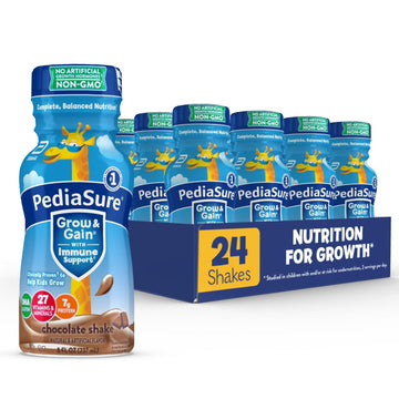 PediaSure Grow & Gain with Immune Support, 27 Vitamins & Minerals for Kids, 7g Protein, Non-GMO, Gluten-Free, Chocolate, 8-fl-oz Bottle, Pack of 24