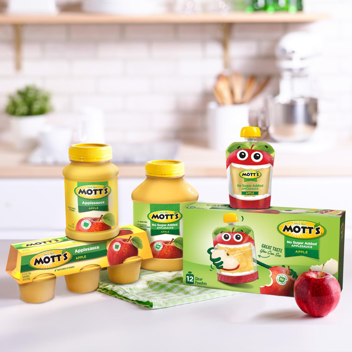 Mott s No Sugar Added Applesauce, 46 Oz Jar (Pack Of 8), Good Source Of Vitamin C, No Artificial Flavors