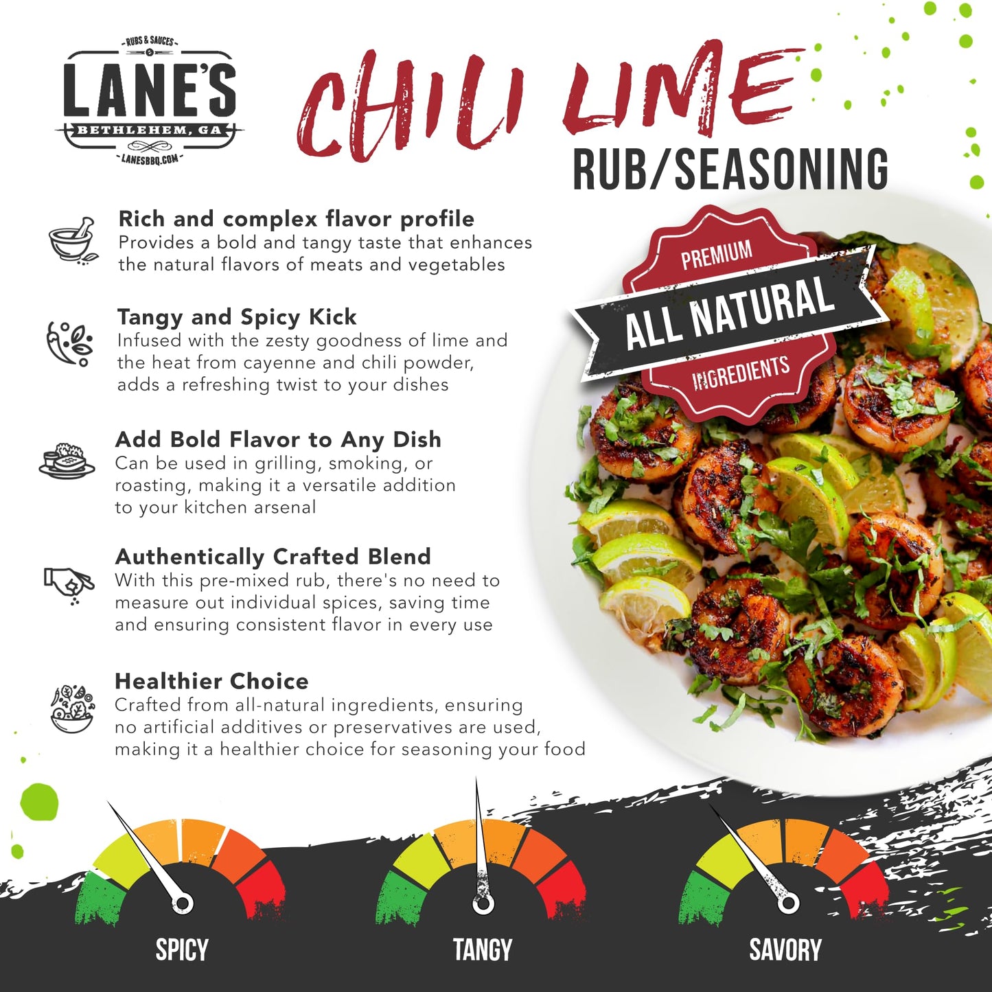 Lanes BBQ Chili Lime Seasoning Rub, Gluten Free, All Natural, 4.6 oz