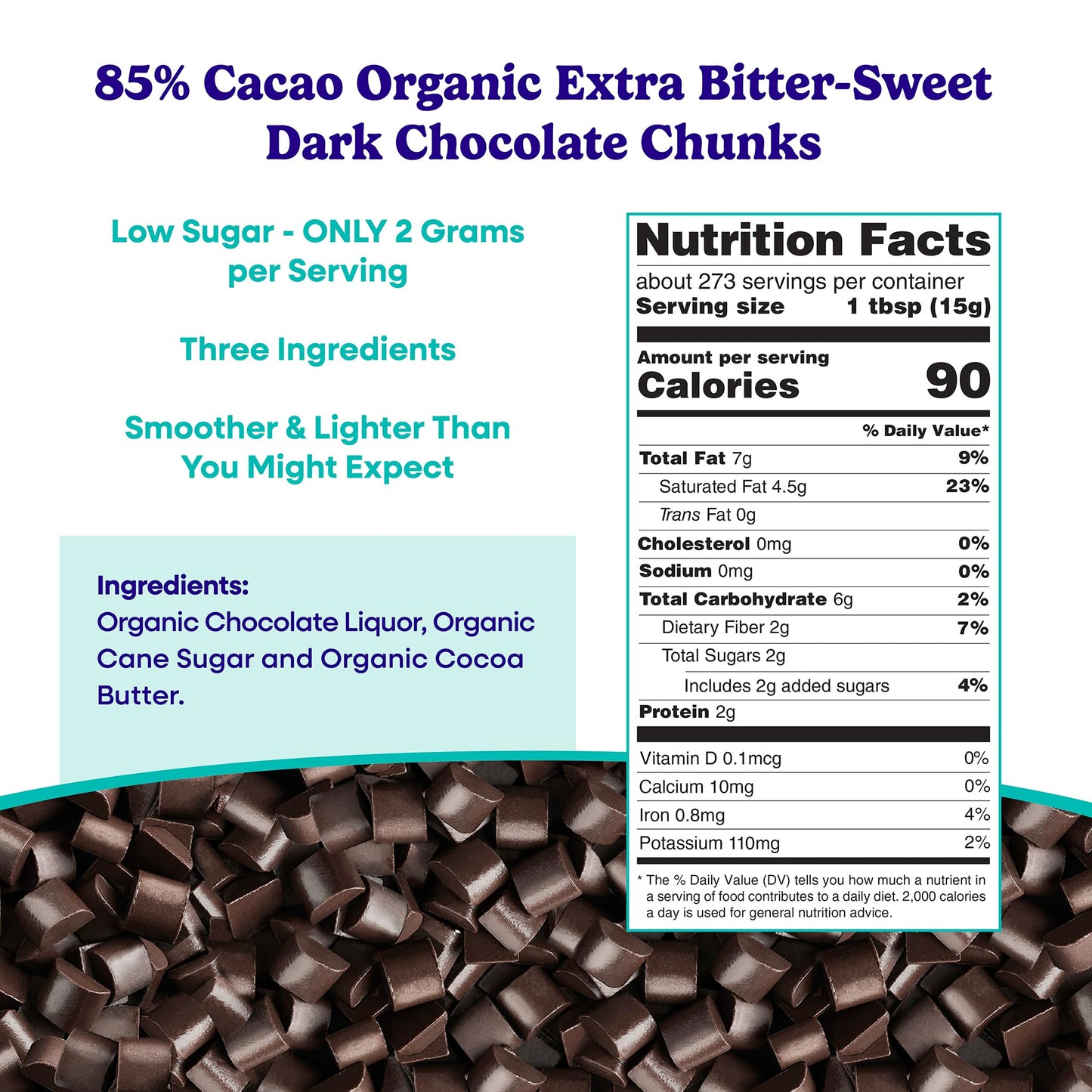 Pascha Organic Extra Dark Chocolate Chunks - 85% Cacao Bittersweet - Vegan, Keto-Friendly Baking Chunks - Rainforest Alliance Ce