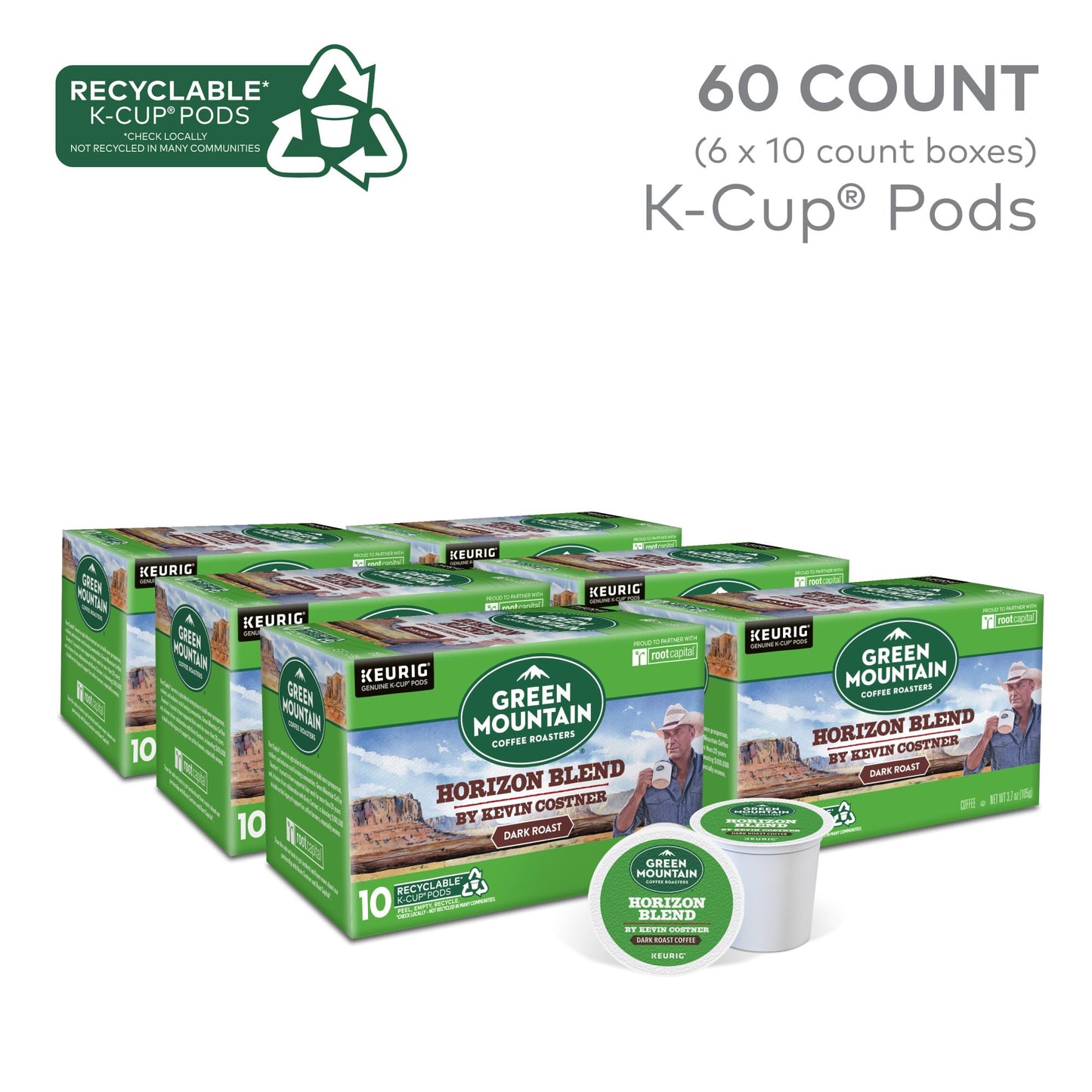 Green Mountain Coffee Roasters Horizon Blend Coffee By Kevin Costner, Keurig Single Serve K-Cup Pods, 60-Count (6 X 10 Count Boxes)