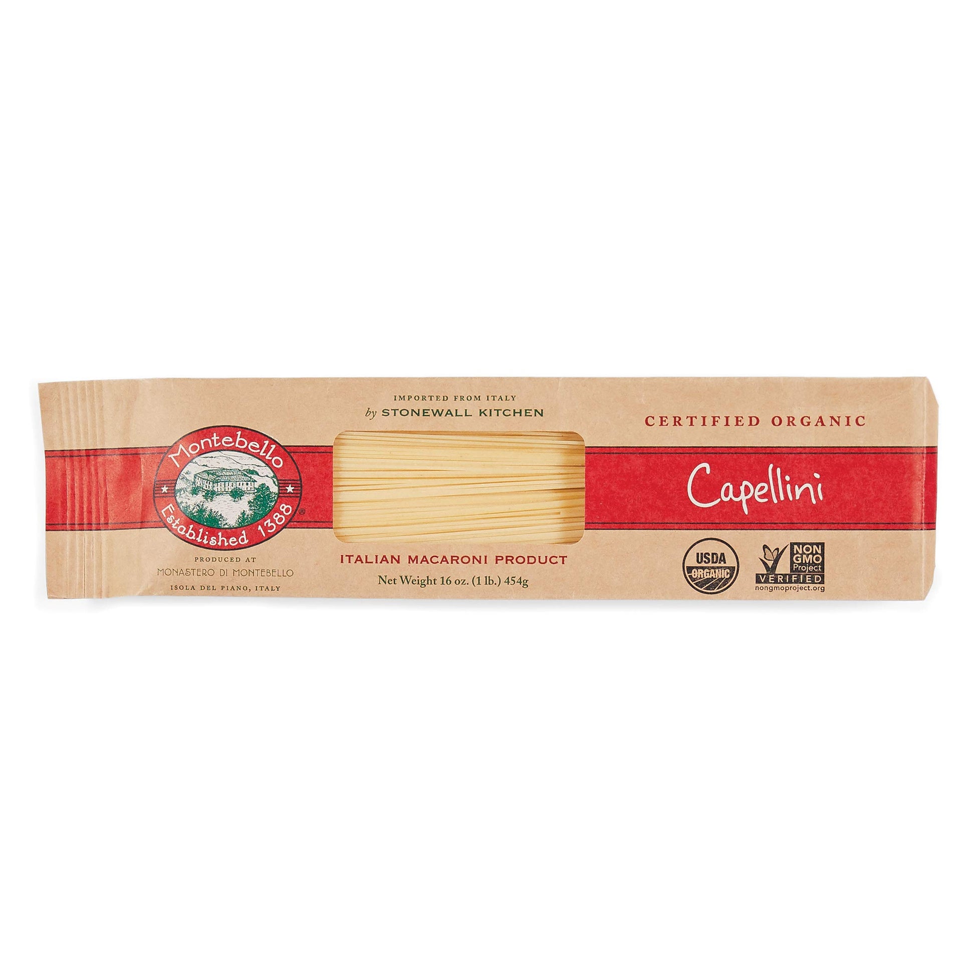 MONTEBELLO Organic Capellini Pasta, 16 Ounce (1 lb), Yellow
