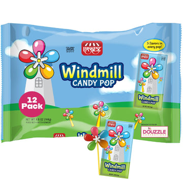 DOUzzle Windmill Candy Pop Spinner, 5 Flavors in Every Pop, Fun Lollipop (12 Count, Pack of 1) Individually Wrapped Candies, Bir
