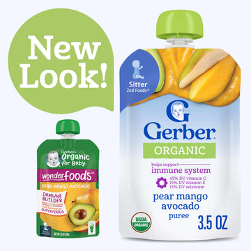 Gerber Purees Foods Organic Pear Mango Avocado, 3.5 Oz Pouch